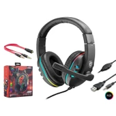 HADRON KR-GM101/102/103/104 Kablolu Oyuncu Kulak Üstü Kulaklık 3.5mm Jack Usb Mikrofonlu Ledli - 1