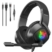 KABLOLU OYUNCU KULAK ÜSTÜ KULAKLIK MİKROFONLU 2.2MT LEDLİ SİYAH ONIKUMA K-19 - 1