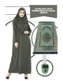Tek Parça Namaz Elbisesi - Haki - 5015 & Seccade & Zikirmatik - Üçlü Takım - 1