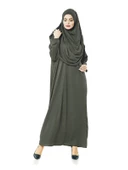 Tek Parça Namaz Elbisesi - Haki - 5015 & Seccade & Zikirmatik - Üçlü Takım - 2