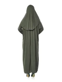 Tek Parça Namaz Elbisesi - Haki - 5015 & Seccade & Zikirmatik - Üçlü Takım - 3