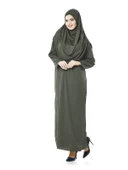 Tek Parça Namaz Elbisesi - Haki - 5015 & Seccade & Zikirmatik - Üçlü Takım - 5