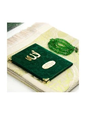 Anneler Gününe Özel Kadife Kaplı Yasin Kitabı - Çanta Boy - İsme Özel Plakalı - Seccadeli - Tesbihli - Kutulu - Yeşil Renk thumbnail 2