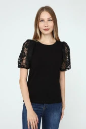 DRR Moda Kol Dantelli Bisiklet Yaka Bluz - 3