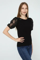 DRR Moda Kol Dantelli Bisiklet Yaka Bluz - 5