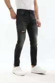 Erkek Slim Fit Yırtık Detay Antrasit Jean Pantolon - 7