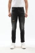 Erkek Slim Fit Yırtık Detay Antrasit Jean Pantolon - 6