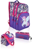 Lugmo Unicorn 3 Lü İlkokul Çanta Seti  Kız Çocuk Çantası Astarlı Pedli Mor - 1