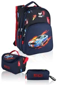 Lugmo 3 Lü İlkokul Çanta Seti Erkek Çocuk Çantası Astarlı Pedli Araba thumbnail 1