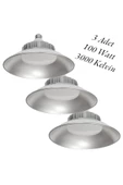 fullreyon 3 Adet 45 Cm Çapında 100 Watt Günışığı, Avize Görünümlü Led Ampul, Fabrika, Atölye, Kafe Bar Armatür - 1