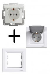 Schneider Asfora Beyaz Kapaklı Topraklı Priz - Çerçeveli thumbnail 1