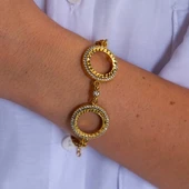 2 Çeyrekli Çerçeve Bileklik Altın Kaplama Arpa Zincir Kelepçe BLK-1045 thumbnail 3