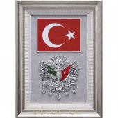 71x94cm Büyük Osmanlı Arması Tuğrası - Türk Bayrağı Çerçeveli Lüks Tablo - 2