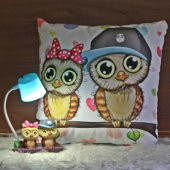 Best Friends Baykuş Puf Yastık Best Friends Baykuş Işıklı Biblo Masa Gece Lambası Hediye Seti - 1