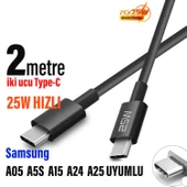 Samsung A05 A5S A15 A24 A25  Hızlı Şarj Kablosu Type-C den Type-C ye 2 metre Uzun Şarj Kablosu thumbnail 1