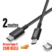 Samsung A05 A5S A15 A24 A25  Hızlı Şarj Kablosu Type-C den Type-C ye 2 metre Uzun Şarj Kablosu thumbnail 4