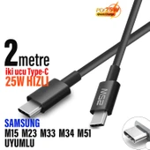 Samsung A33 A34 A35 A53 A54 A55 Type-C den Type-C ye 2 metre Uzun Şarj Kablosu 25W 2M thumbnail 5