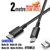 Samsung Note 10 Note 20 Uyumlu 25W HIZLI Type C Şarj Kablosu Uzun 2 metre thumbnail 1
