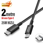 25W HIZLI Type-C Şarj Kablosu 2 metre Uzun thumbnail 1