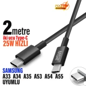 Samsung A33 A34 A35 A53 A54 A55 Type-C den Type-C ye 2 metre Uzun Şarj Kablosu 25W 2M thumbnail 1