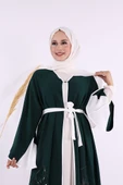 Nakış İşleme Detaylı Bel Kuşaklı Abaya 7901 Zümrüt - 5