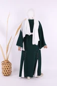 Nakış İşleme Detaylı Bel Kuşaklı Abaya 7901 Zümrüt - 4