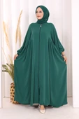 Oval Büzgülü Kol Manşetleri Lastikli Fermuarlı Tam Boy Ferace 6005 Zümrüt thumbnail 1
