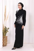 Omuz ve Bel Kısmı Taş Detaylı Abiye Elbise 3909 Siyah thumbnail 3