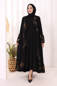 Çiçek Desenli Fırfırlı Abaya 7908 Siyah thumbnail 1