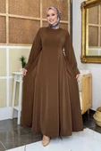 Bağlama Detaylı Elbise 6015 Kahverengi - 1