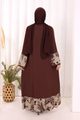 Çiçek Desenli Fırfırlı Abaya 7908 Kahverengi thumbnail 4