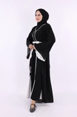 Nakış İşleme Detaylı Bel Kuşaklı Abaya 7901 Siyah thumbnail 2