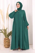 Oval Büzgülü Kol Manşetleri Lastikli Fermuarlı Tam Boy Ferace 6005 Zümrüt thumbnail 3
