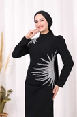 Omuz ve Bel Kısmı Taş Detaylı Abiye Elbise 3909 Siyah thumbnail 5