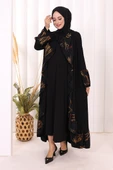 Çiçek Desenli Fırfırlı Abaya 7908 Siyah thumbnail 3