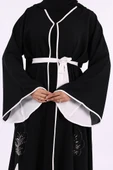 Nakış İşleme Detaylı Bel Kuşaklı Abaya 7901 Siyah thumbnail 6