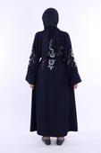 Nakış İşleme Detaylı Bel Kuşaklı Abaya 7898 Lacivert thumbnail 4