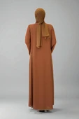 Taş İşleme Detaylı Elbise Abaya Takım 3873 Taba thumbnail 2
