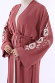 Nakış İşleme Detaylı Bel Kuşaklı Abaya 7898 Gül Kurusu thumbnail 4