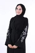 Nakış İşleme Detaylı Bel Kuşaklı Abaya 7898 Siyah thumbnail 5