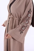 Nakış İşleme Detaylı Bel Kuşaklı Abaya 7898 Vizon - 4