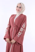Nakış İşleme Detaylı Bel Kuşaklı Abaya 7898 Gül Kurusu thumbnail 5