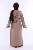 Nakış İşleme Detaylı Bel Kuşaklı Abaya 7898 Vizon - 2