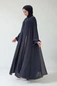 Taş İşleme Detaylı Elbise Abaya Takım 3873 Siyah thumbnail 3