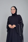 Taş İşleme Detaylı Elbise Abaya Takım 3873 Siyah thumbnail 4