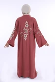 Nakış İşleme Detaylı Bel Kuşaklı Abaya 7898 Gül Kurusu thumbnail 2