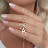 Vaoov 925 Ayar Gümüş Taşlı Kurdele Harf Kolye 55905304 thumbnail 1