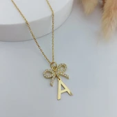 Vaoov 925 Ayar Gümüş Taşlı Kurdele Harf Kolye 55905304 thumbnail 3