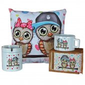 Best Friends Baykuş Puf Yastık Baykuş Seramik Küllük Best Friends Kutulu Kupa Hediye Seti - 1