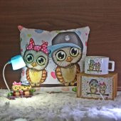 Best Friends Baykuş Puf Yastık Baykuş Işıklı Biblo Masa Lambası Baykuş Kutulu Kupa Hediye Set - 1